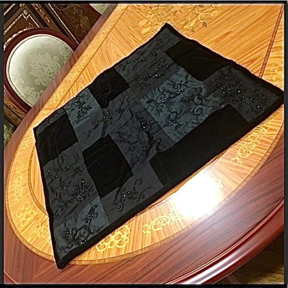 Ralph Lauren New Bohemian Quilt Beaded black Velvet European Sham